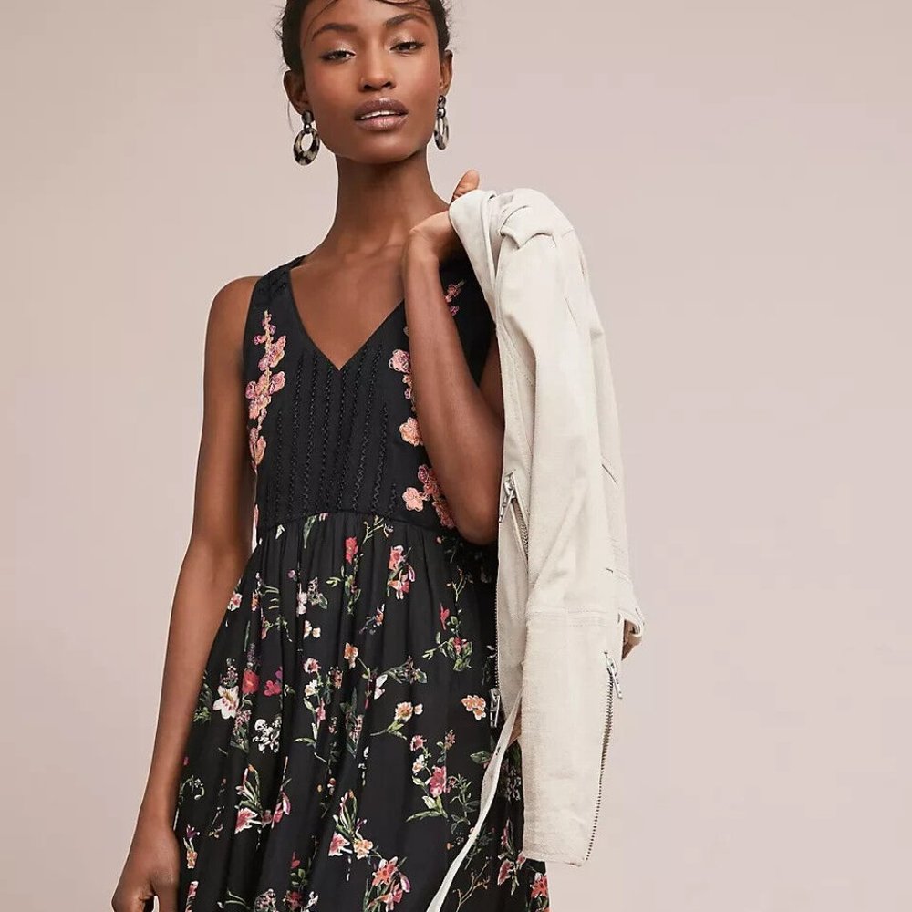 ANTHROPOLOGIE NWT Maeve "Lola" Embroidered Floral Midi Dress - Small